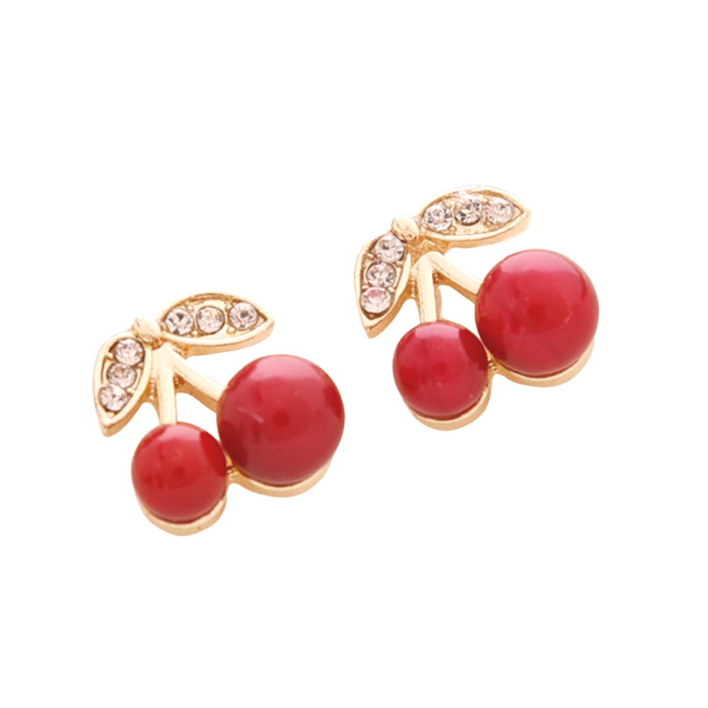 Rhinestone Cherry Design Stud Earrings for Women Girls Ear Studs Jewelry Gift