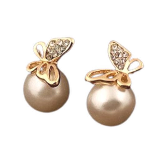 Butterfly and Pearl Stud Earrings for Women Girls Fashion Earrings Piercing