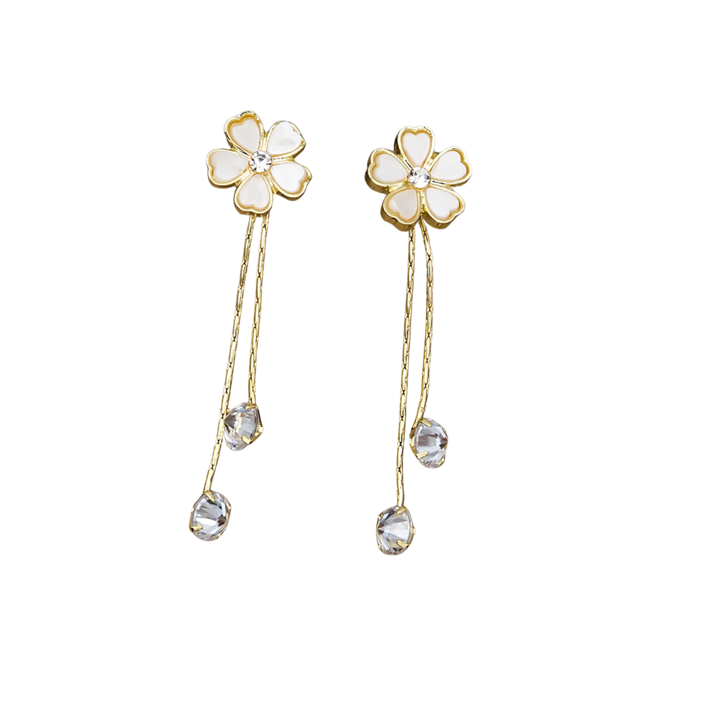 Long Flower Decor Stud Earrings for Women Girls Ear Studs Jewelry Gift Fashion