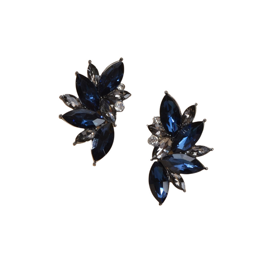 Deep Blue Rhinestones Decor Stud Earrings for Women Girls Ear Studs Jewelry Gift