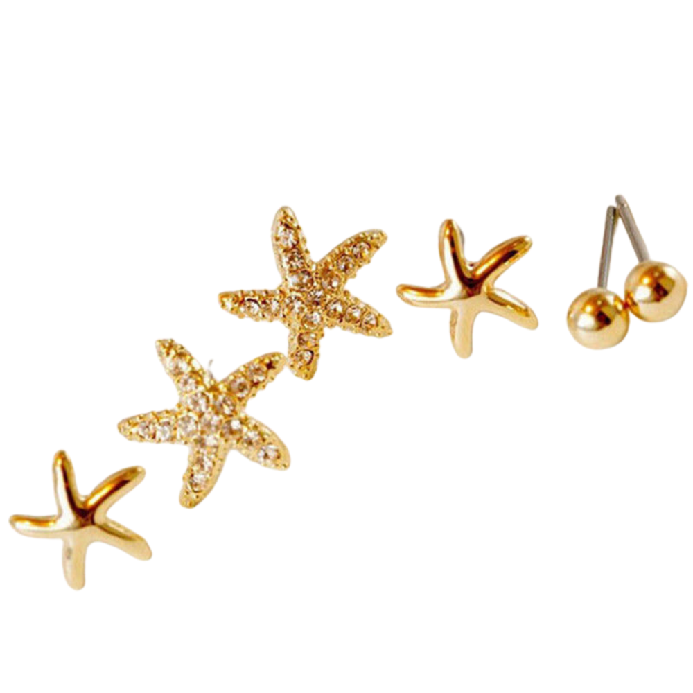 3pairs Sea Star Stud Earrings Accessories Gift Women Girl Fashionable Jewelry