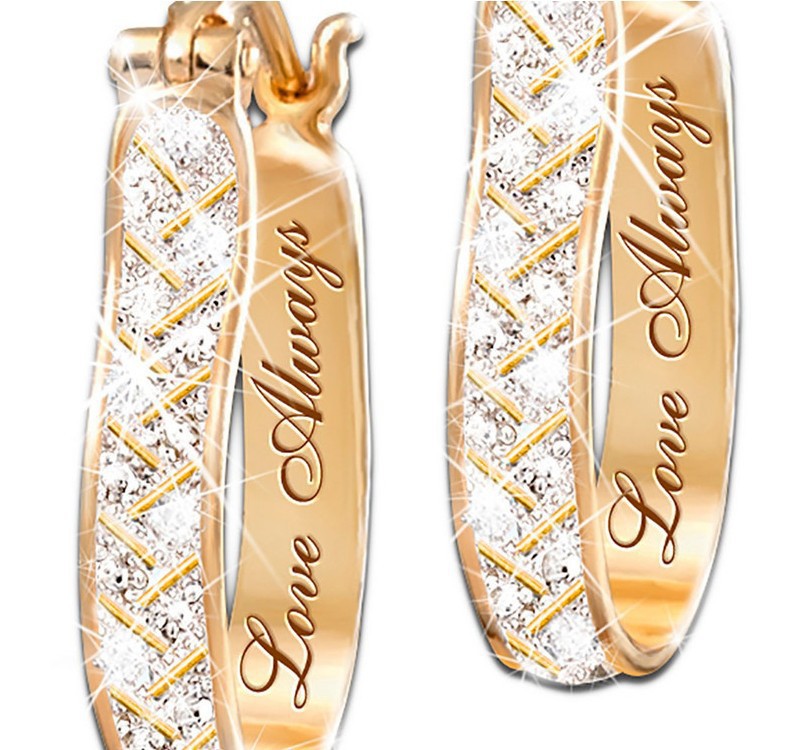 Love Always Rhinestone Hoop Drop Dangle Earrings Women Jewelry Gift for Her Accessories