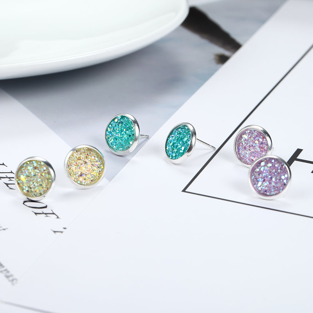 6pairs Glitter Sparkle Stud Earrings Women Jewelry Mom Gift Everyday Wear