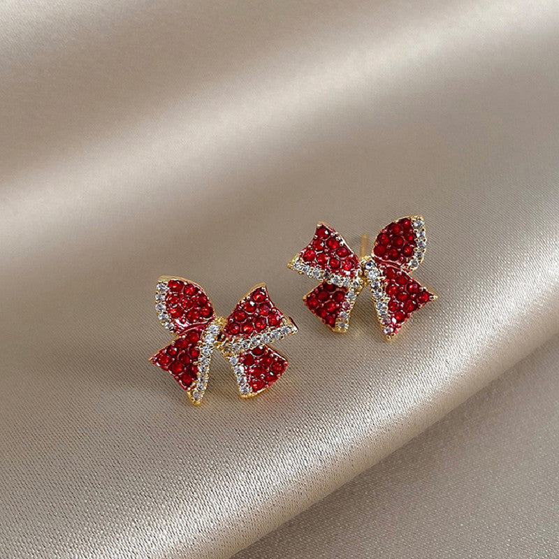 Rhinestone Bow Stud Earrings for Women Girls Fashion Earrings Piercing Jewelry