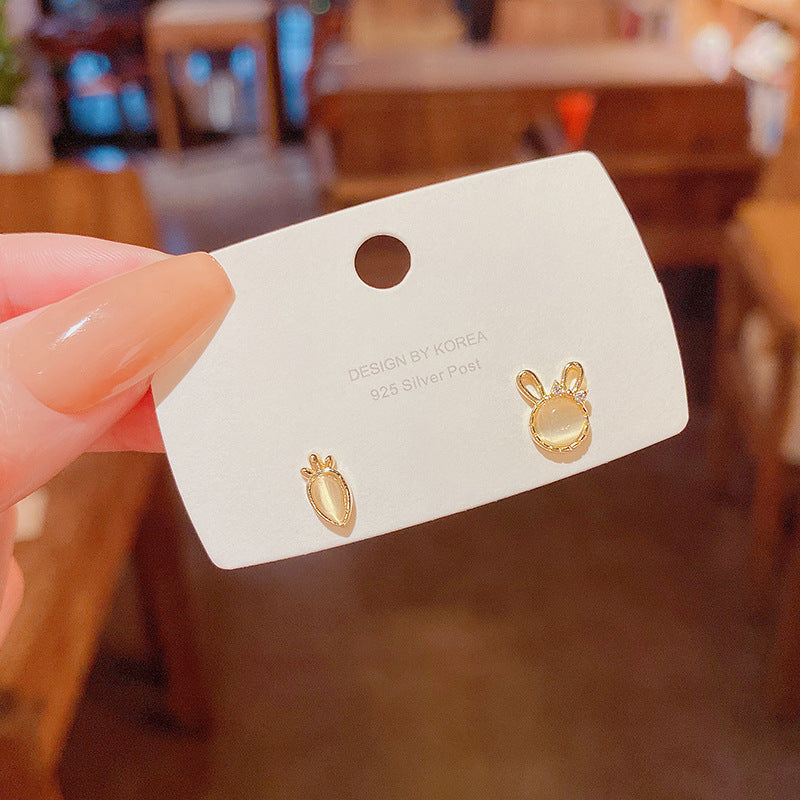Faux Opal Carrot and Rabbit Stud Earrings Accessories Gift Women Girl