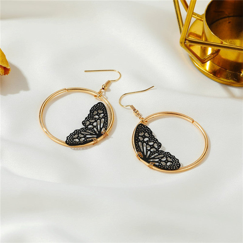 Butterfly Wings Circle Dangle Fashion Earrings for Women Stylish Party Jewelry Gift