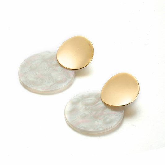 Golden White Round Dangle Fashion Drop Earrings Women Girls Ear Studs Jewelry