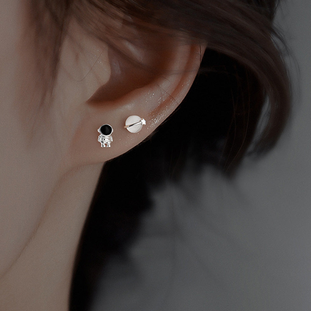 Astronaut Planet Mini Stud Earrings Cut Asymmetric Mini Earrings Ear Piercing