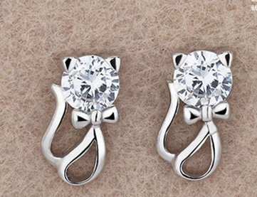 Crystal Cat Stud Earrings Fashion Women Female Earrings Piercing Jewelry