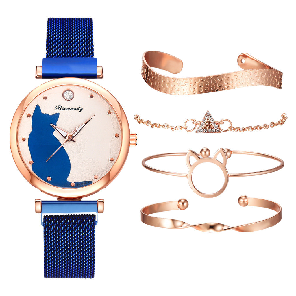 Women's cat watch bracelet set