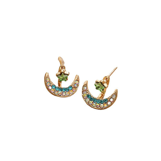 Colorful Moon Star Stud Earrings Women Girls Gifts Jewelry Accessories