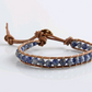 Popular white point blue natural stone leather woven 6mm single ring bracelet full handmade bead bracelet