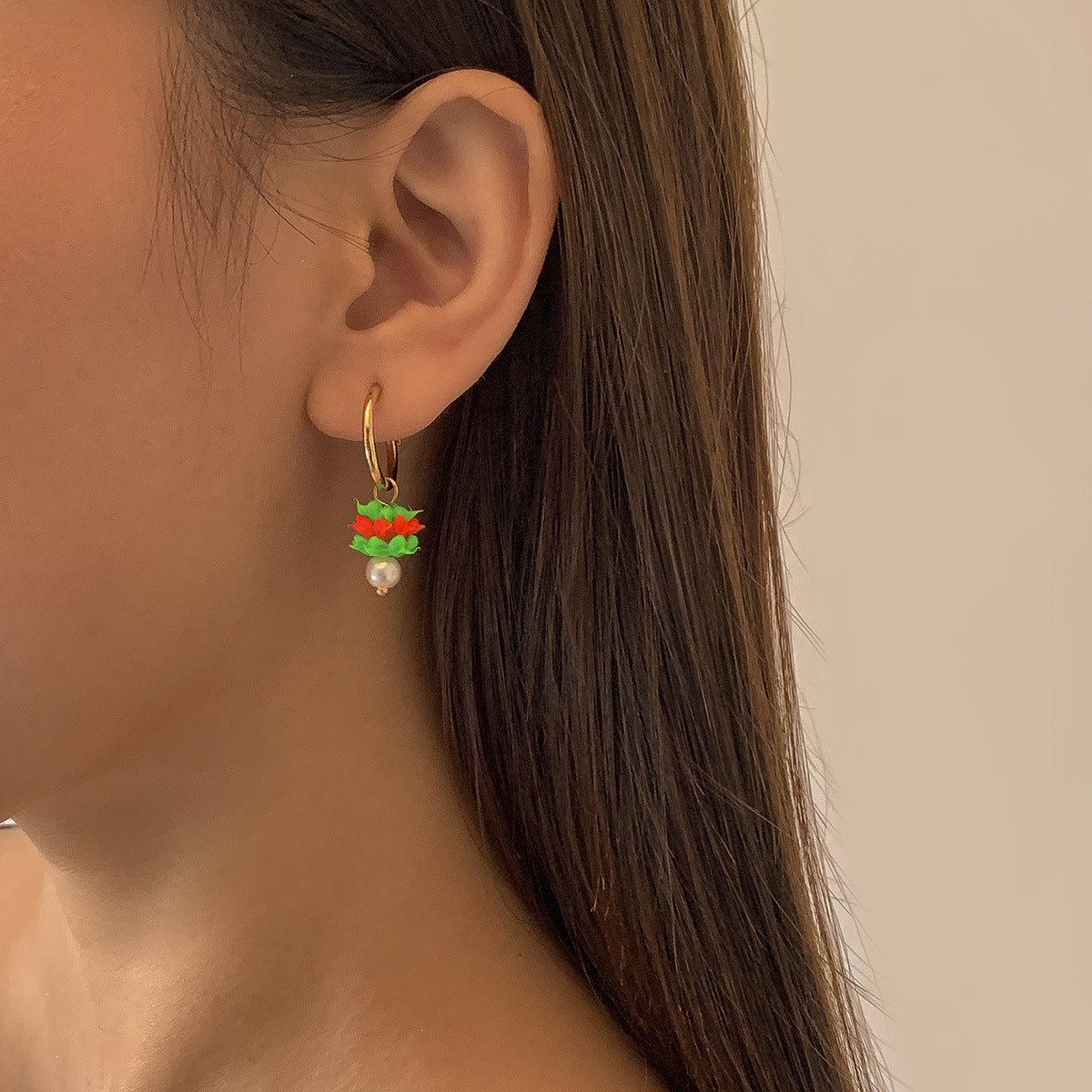Green Red Detail Drop Earrings Cute Dangle Earrings Women Jewelry Gift for Her