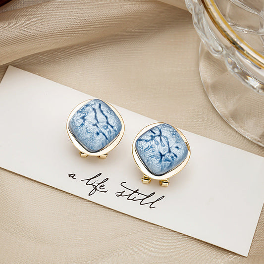 Blue Pattern Stud Earrings Women Jewelry Mom Gift Everyday Wear Earrings