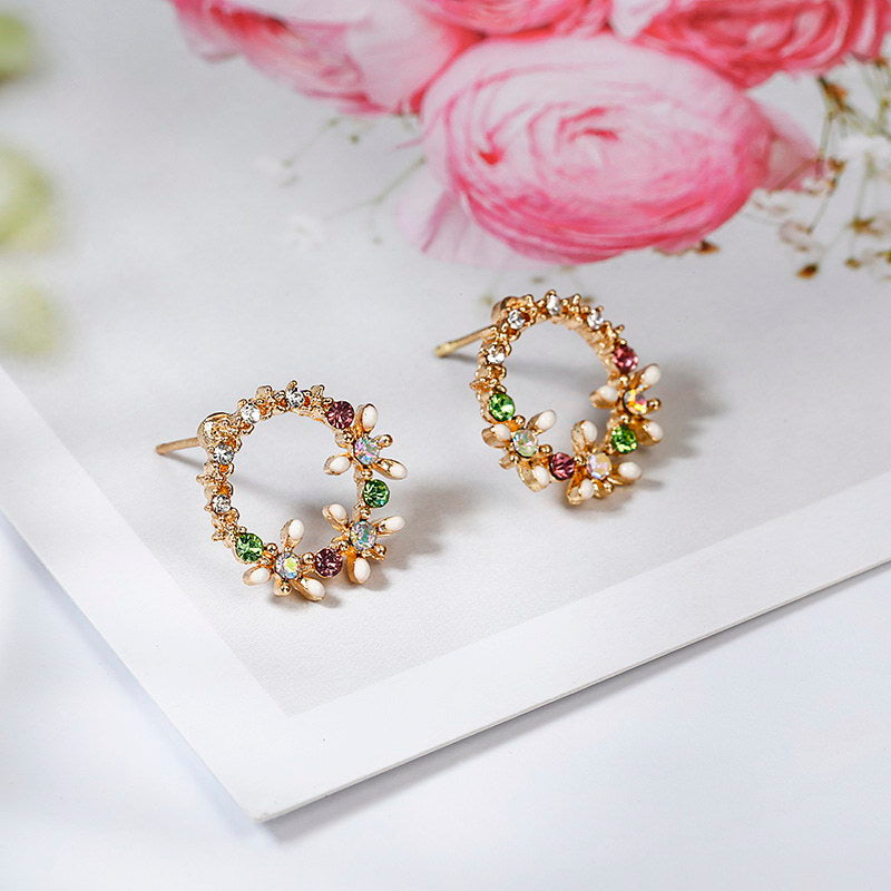 Flower Vine Wreath Stud Earrings Women Jewelry Mom Gift Everyday Wear Earrings