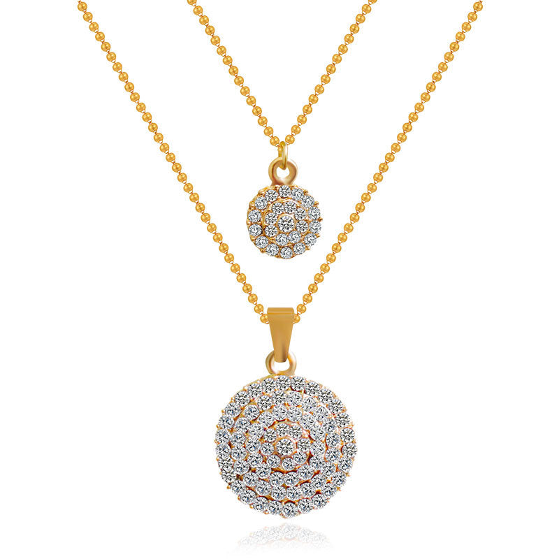 The bride jewelry two piece Necklace Earrings Set Round Diamond Jewelry Set Gold Jewellery Set