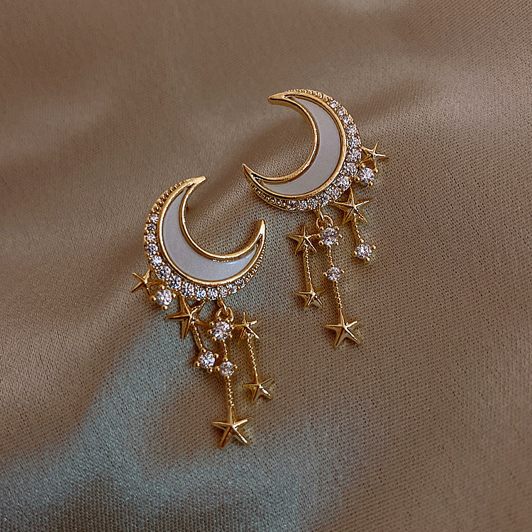 Moon Star Tassels Drop Dangle Earrings Women Jewelry Gift for Her Accessories