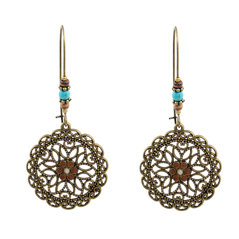 Round Flower Pattern Drop Dangle Earrings Women Jewelry Gift for Her Accessories