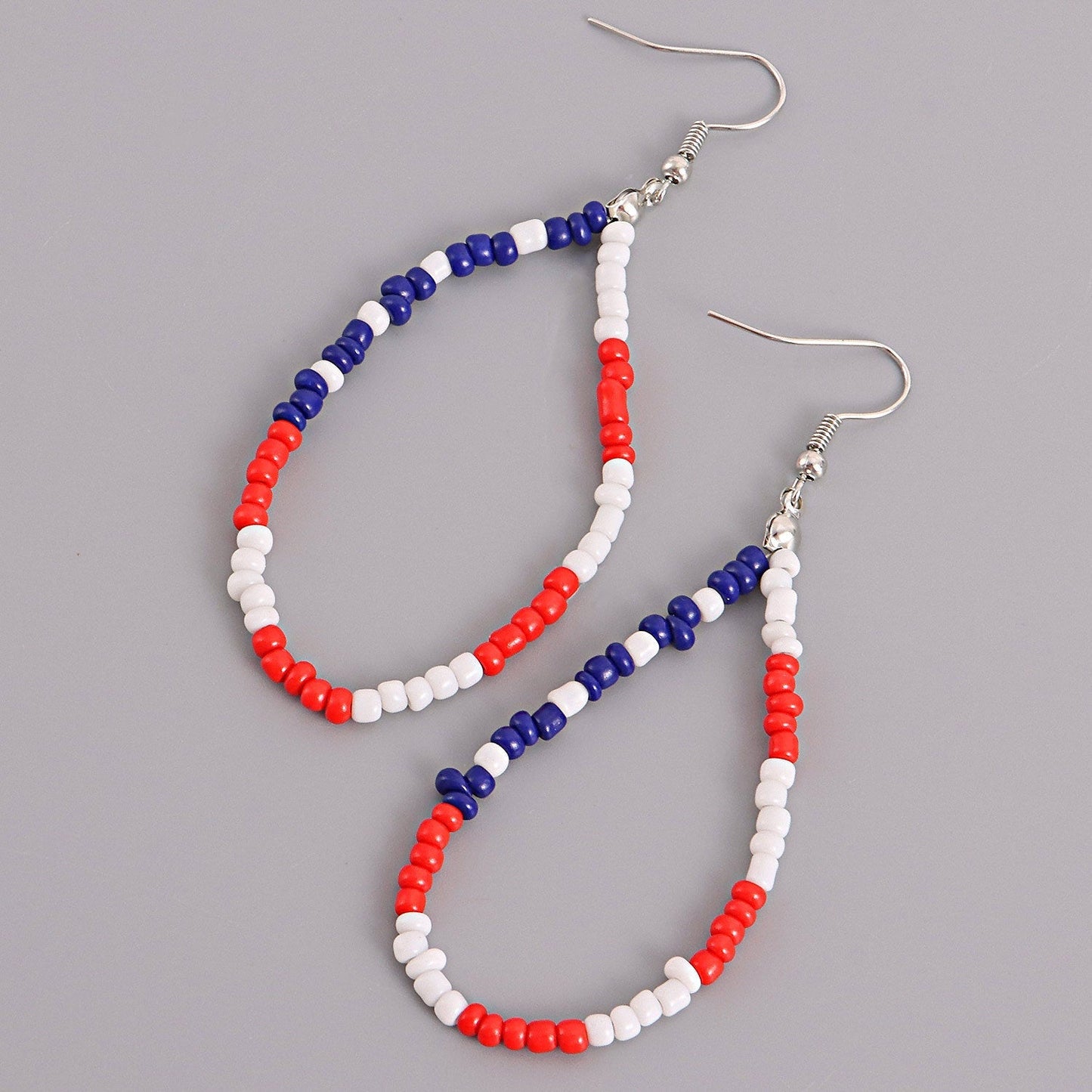 Red Blue White Beaded Dangling Drop Earring Women Girls Gifts Jewelry Accessories