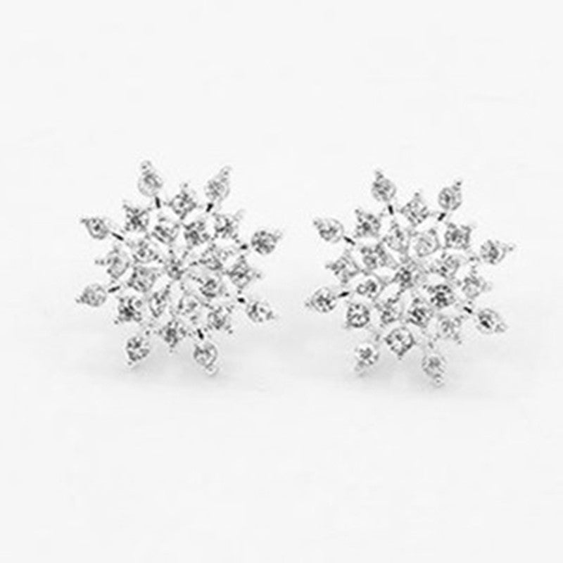 Zircon Snowflake Stud Earrings Accessories Gift Women Girl Fashionable Jewelry