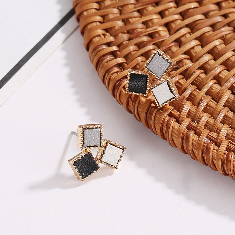 Three Tone Square Stud Fashion Earrings for Women Party Jewelry Gift