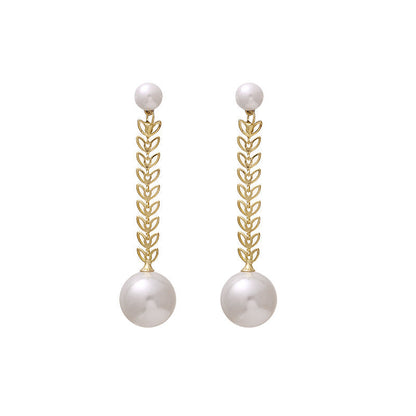 Imitation Pearl Leaf Drop Earring Women Jewelry Mom Gift Everyday Wear Earrings