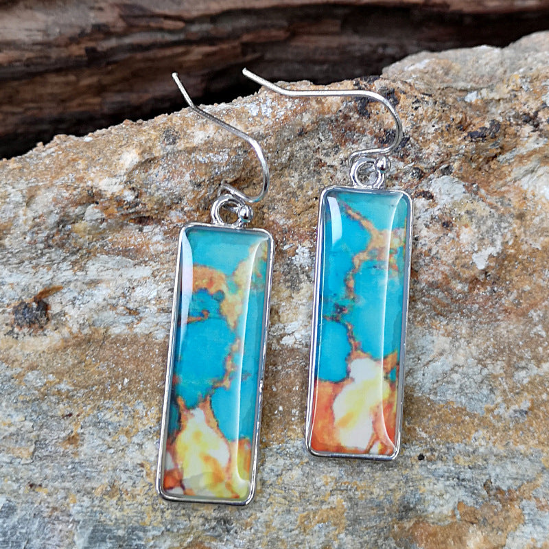 Retro Square Colorful Glazed Earrings Marble