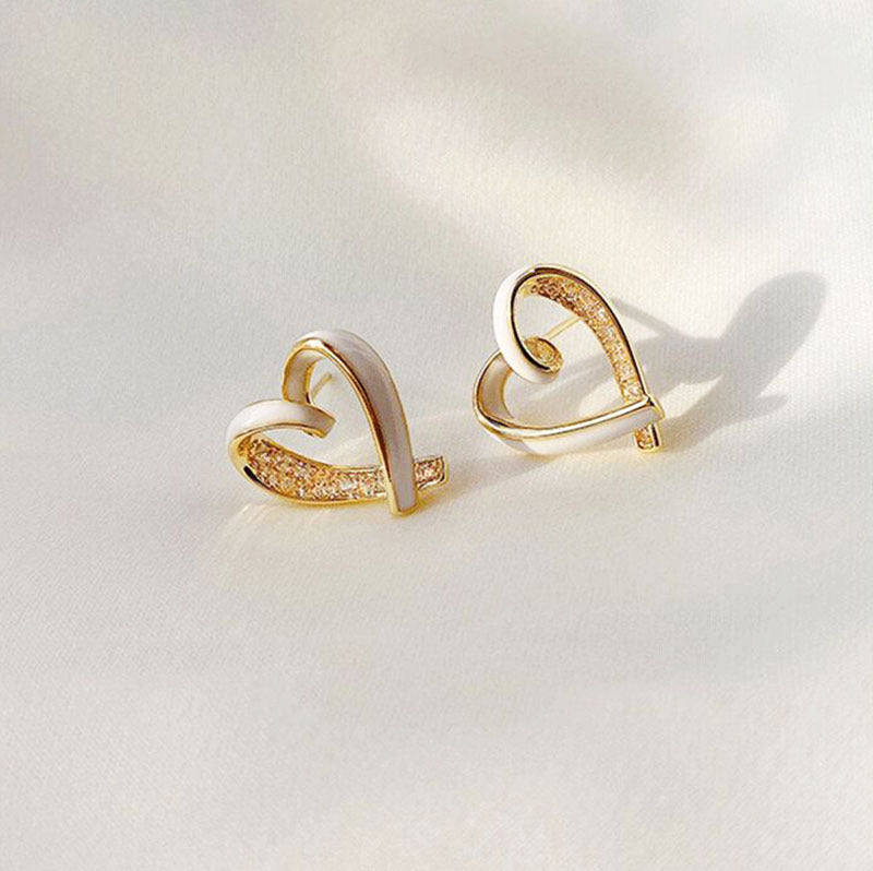 Ribbon Heart Stud Earrings Cute Summer Earring Jewelry Gift for Her