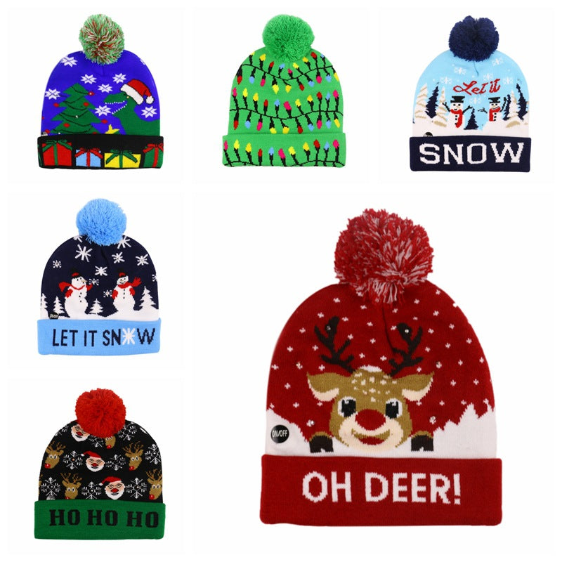 Snowman Elk Christmas Tree Flanged Ball Knit Cap