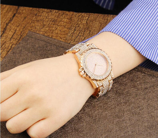 Fashion Bling Casual Ladies Female Quartz Gold Watch Crystal Diamond