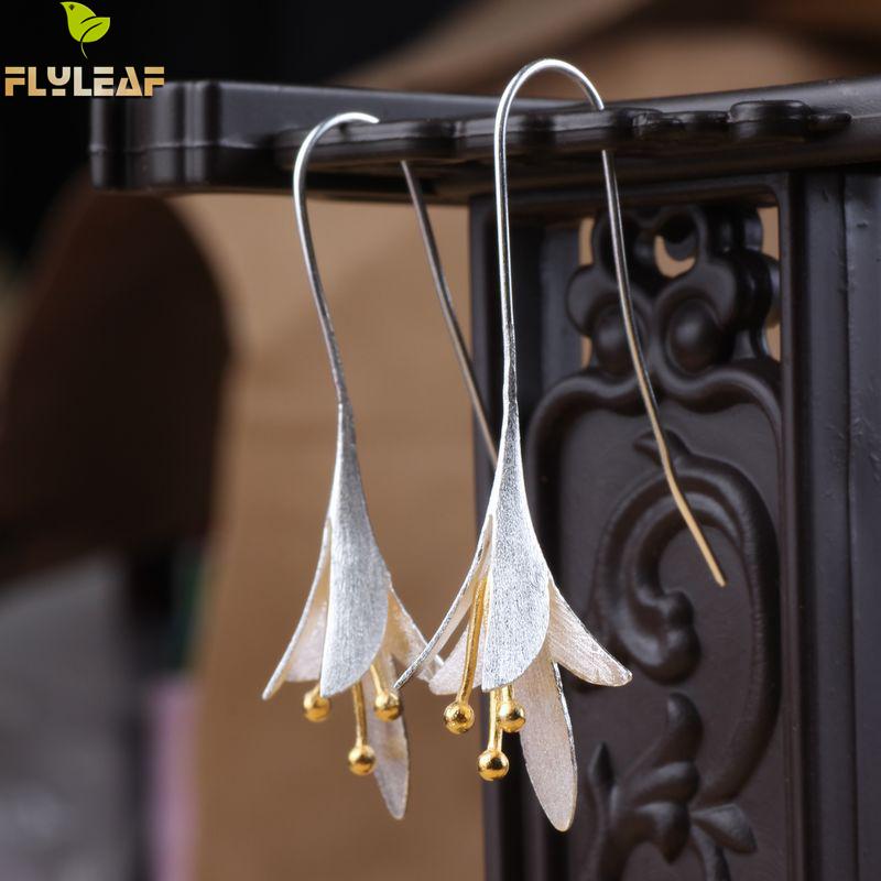 Flower Long Earrings Elegant Lady Anti Allergy Silver 925 Fashion Jewelry