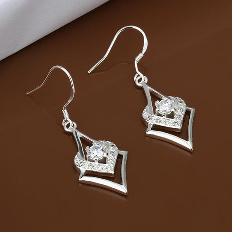 Personality With Geometric Silver-plated Diamond Zircon Heart-shaped Hexagonal Star Earrings