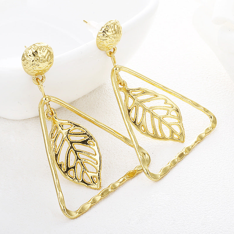 Leaf in Triangle Dangle Earrings Special Gift for Women Girl Fashion Jewelry