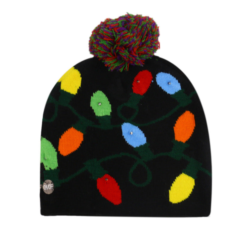 Snowman Elk Christmas Tree Flanged Ball Knit Cap