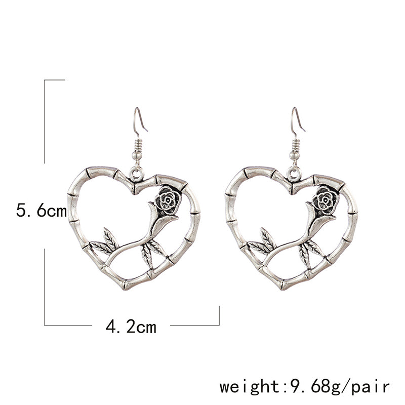 Flower in Heart Dangling Drop Earrings Women Girls Gifts Jewelry Accessories