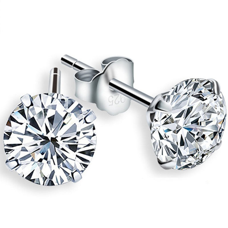 Stud Earrings 925 Sterling Silver Fashion Shiny Crystal Star Ladies Jewelry Women Classic Studs