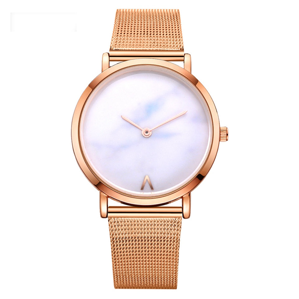 Vansvar fashion brand silver and gold mesh band creative marble wristwatch casual women quartz watches gift relogio feminino