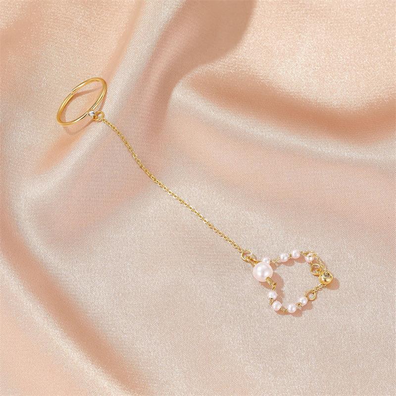 Chain Ring Set Fashion Creative Sweet One-piece Pearl Ring