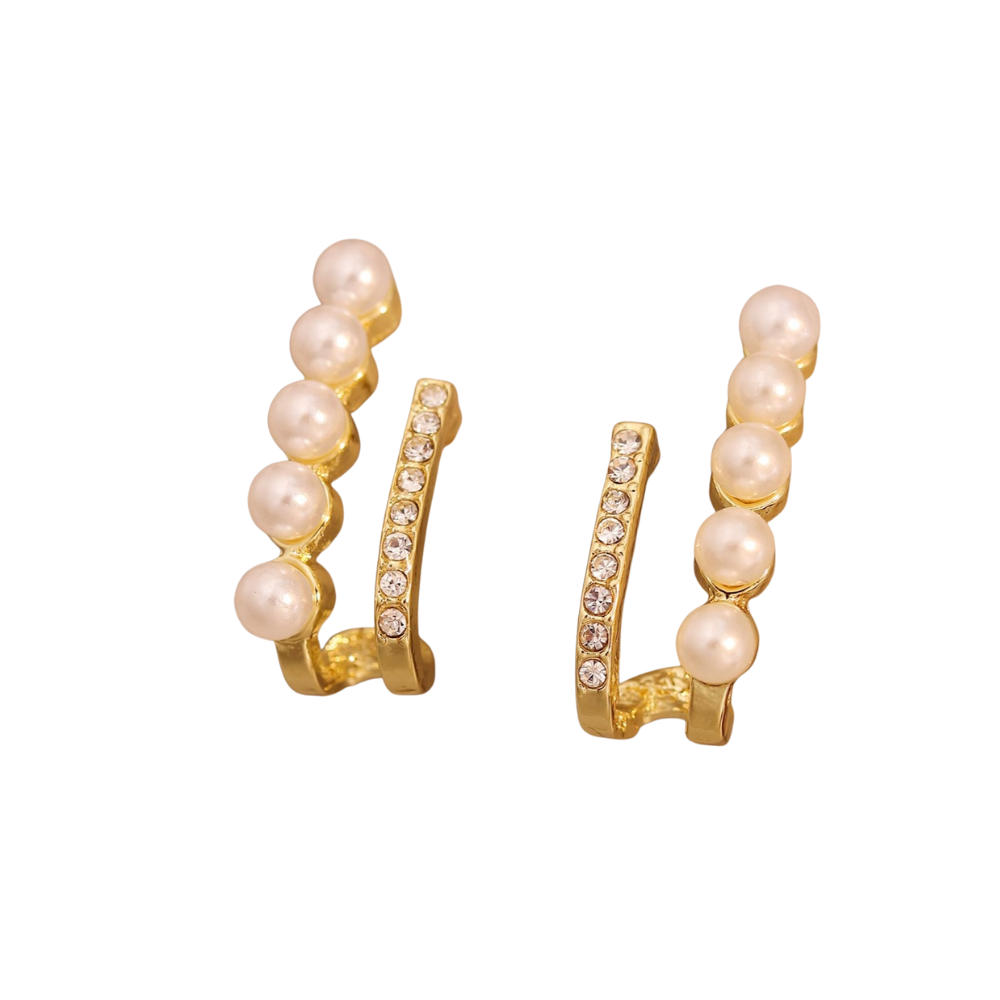 Faux Pearls & Rhinestone Decor Stud Earrings for Women Girls Ear Studs Jewelry