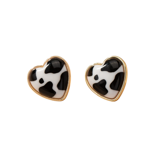 Cow Print Heart Stud Earrings for Women Girls Ear Studs Jewelry Gift Fashion