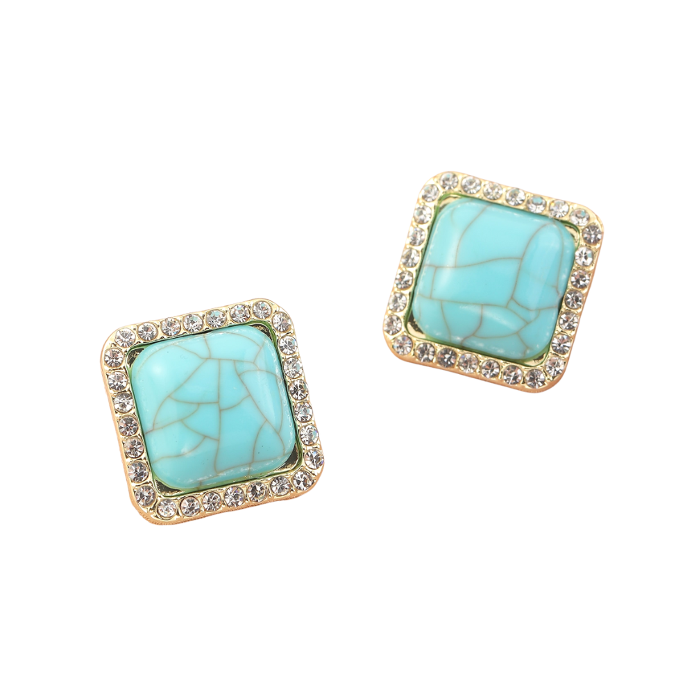 Rhinestone Decor Turquoise Design Stud Earrings for Women Girls Ear Studs