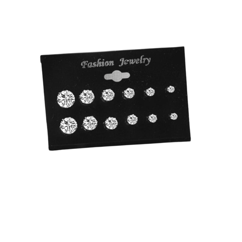 6pairs 6 Sizes Rhinestone Stud Earrings Fashion Women Female Earrings Piercing