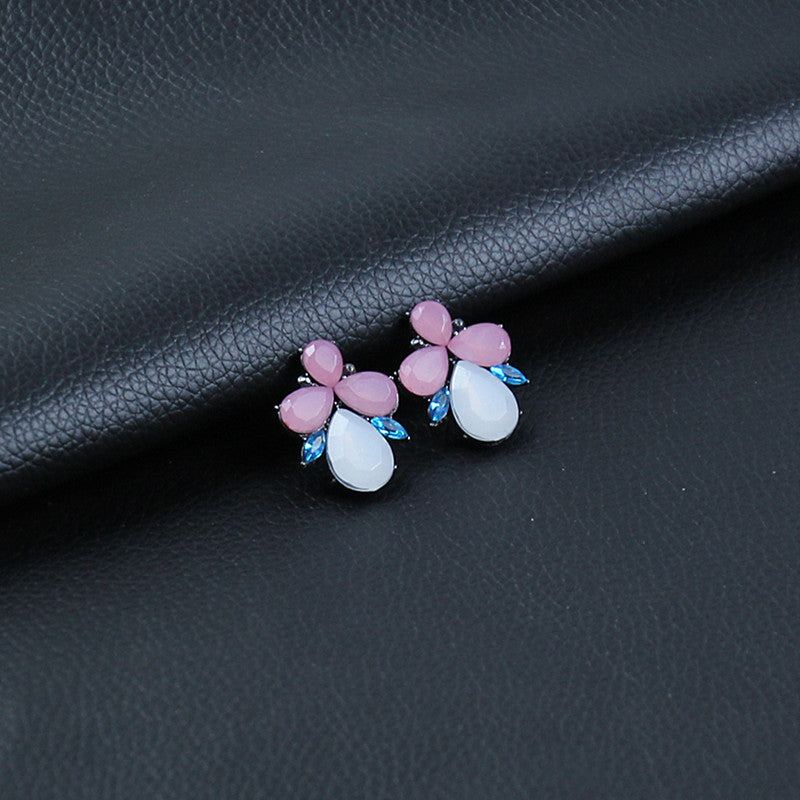 Pink Blue White Crystal Studs Earrings Special Gift for Women Girl Fashion