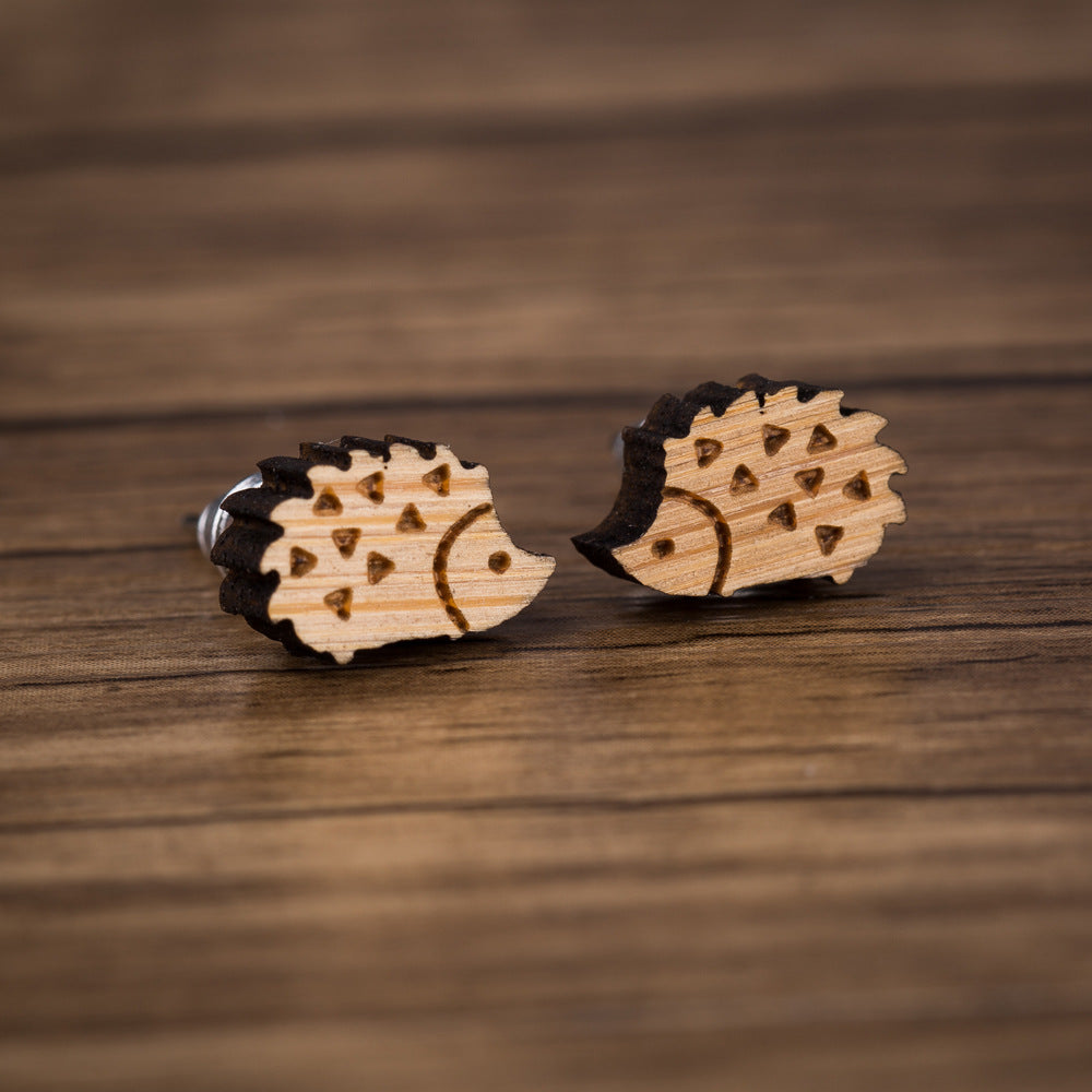 Wooden Hedgehog Stud Earrings Women Charm Stud Jewelry Birthday Holiday Gifts