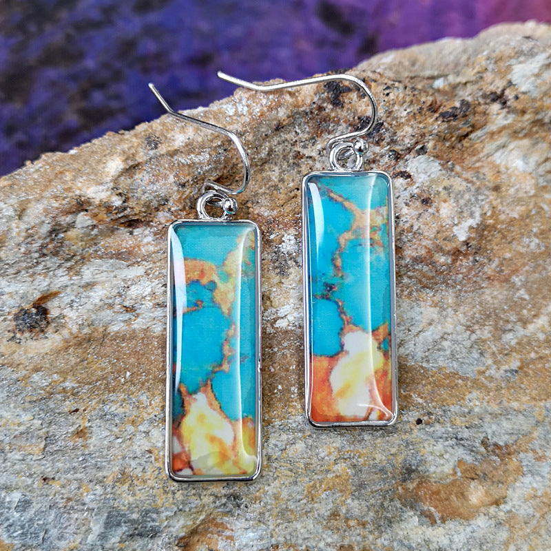 Retro Square Colorful Glazed Earrings Marble