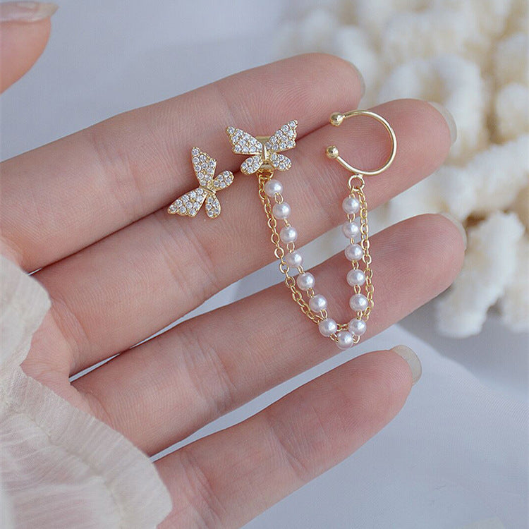 Butterfly Faux Pearl Tassel Dangling Drop Earrings Women Girls Gifts Jewelry