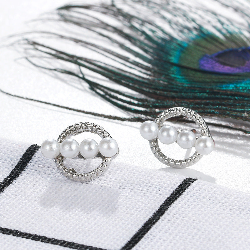 Pearls Circle Stud Earrings Women Charm Stud Jewelry Birthday Holiday Gifts
