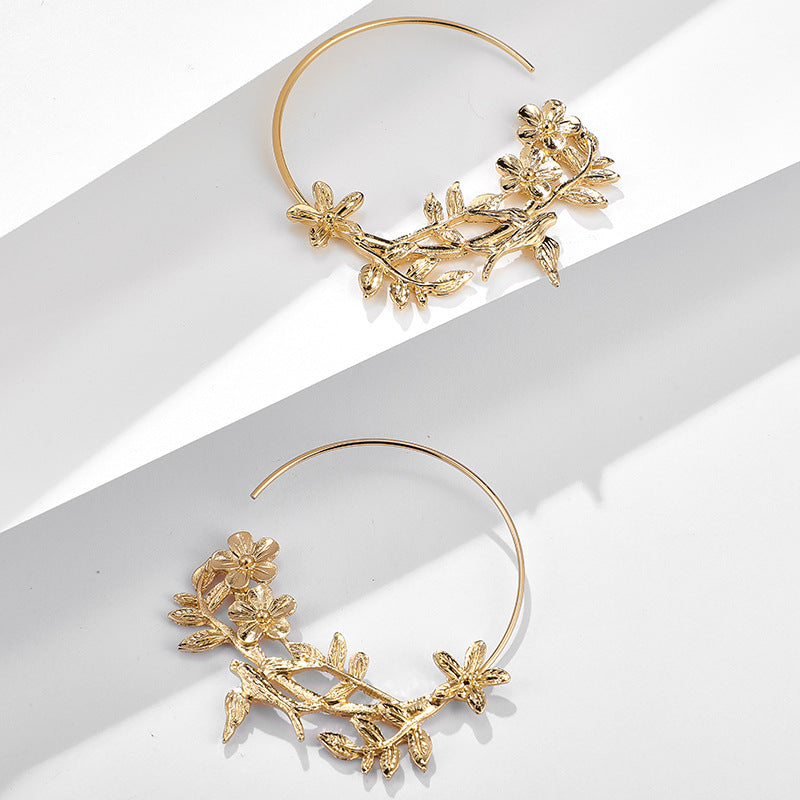 Flowers Bird Composition Hoop Earrings Exquisite Fashion Drop Earrings For Women