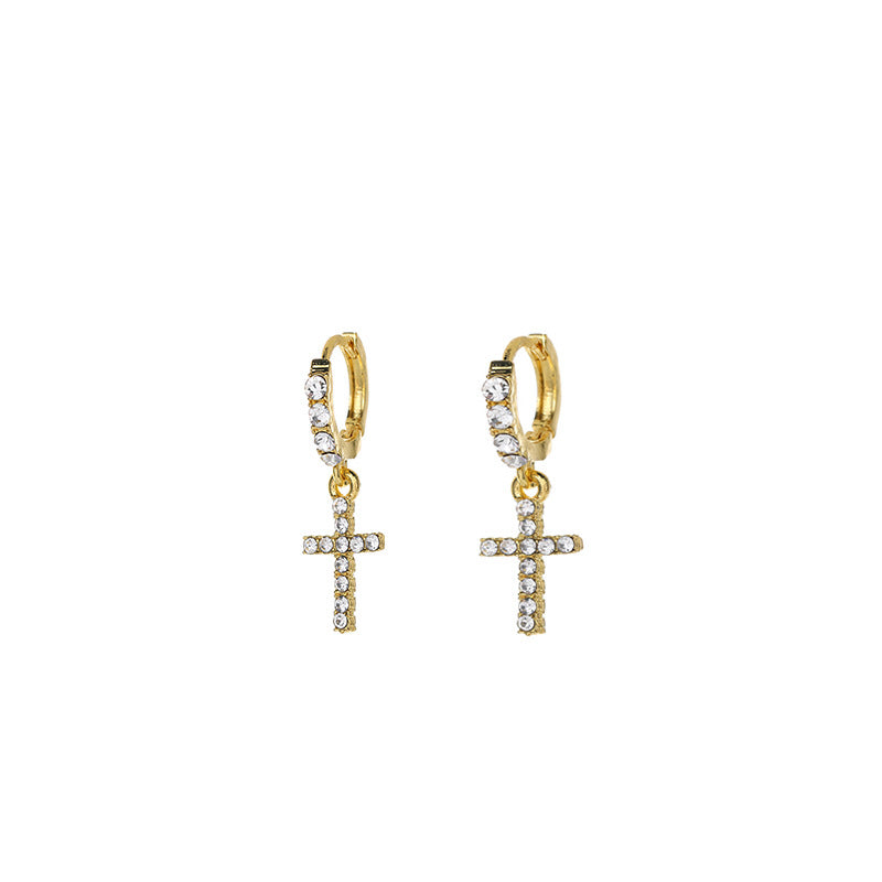 Rhinestone Cross Dangle Earrings Jewelry Accessories Girls Fashion Accessory