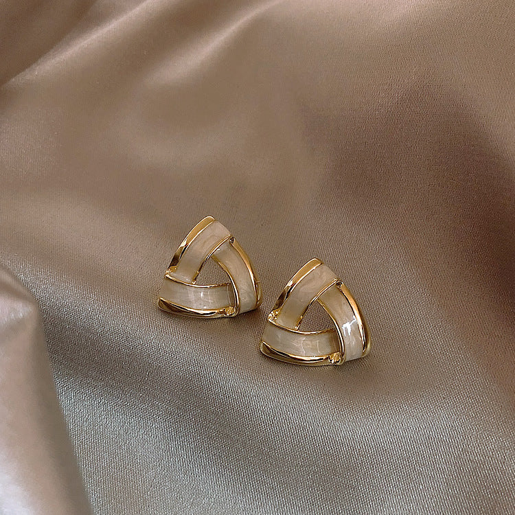 Triangle Ribbon Stud Earrings Women Fashionable Luxurious Earrings Jewelry